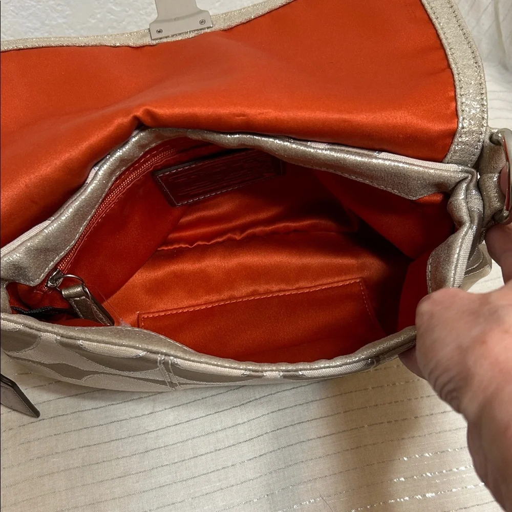 Coach Beige and silver sparkle  Signature Shoulder Bag - Picture 8 of 13